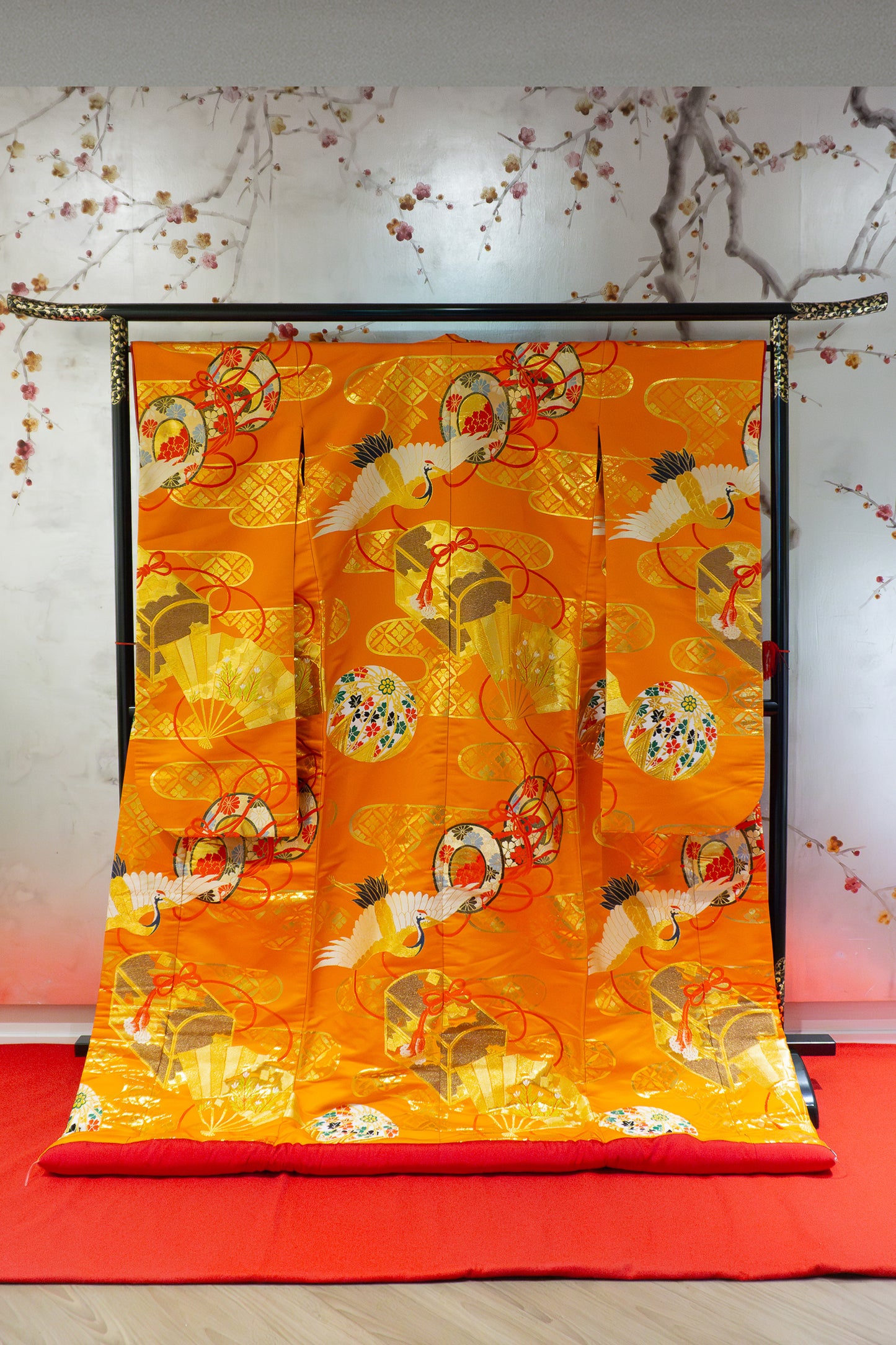 Orange kimono with cranes