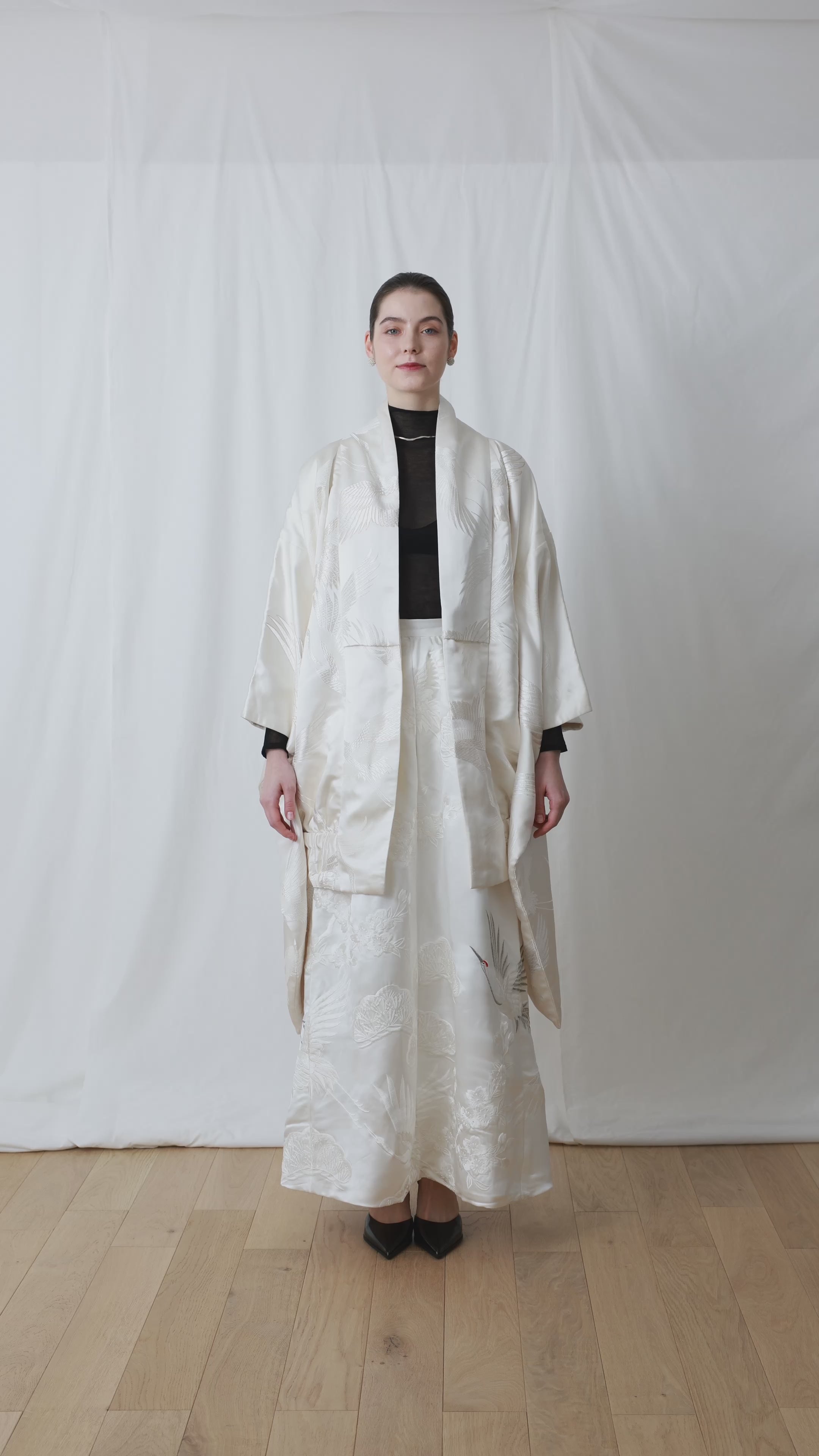 ジャケット・アウター Crane Pattern Jacquard Jacket - ecru JKT 1: Crane motifs kimono jacket – HWIT-KIMONO